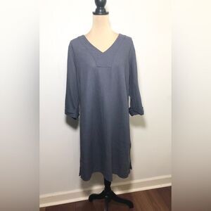 For Cynthia Dress Womens Large Blue Gray Linen Blend Tunic Shift 3/4 Sleeves
